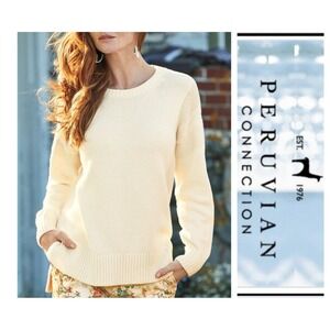 Peruvian Connection Off-White Kittery Pima Cotton Pullover Oversized Sweater S